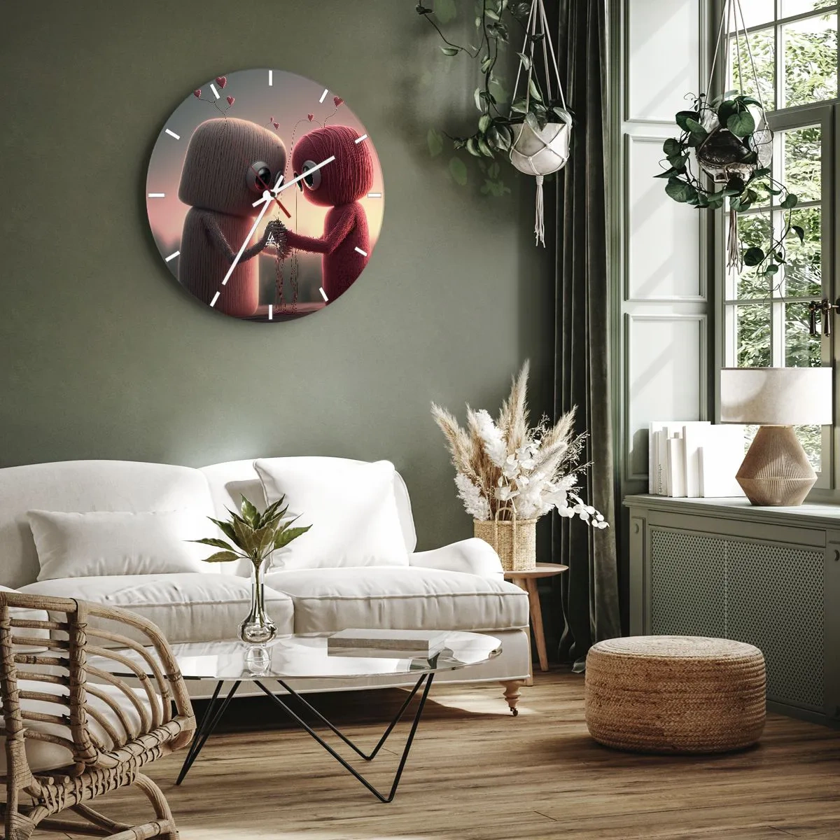 Horloge murale - Pendule murale - Deux personnages en laine se tenant la main au coucher du soleil - 30x30cm - Tout le monde a le droit d'aimer - Décoration murale moderne pour le salon, la cuisine et la chambre ARTTOR