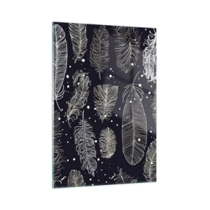 Impression sur verre - Image sur verre - Plumes blanches sur fond noir avec des détails subtils - 50x70cm - Toile de plumes - Décoration murale moderne pour le salon et la chambre ARTTOR