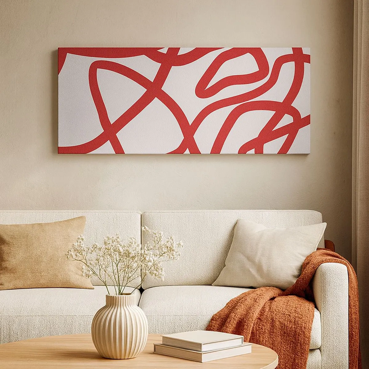 Impression sur toile - Image sur toile - Rouge sur blanc - 100x40 cm