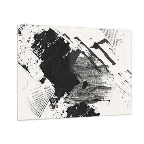 Impression sur verre - Image sur verre - Abstraction expressive en noir et blanc avec des traits dynamiques. - 70x50cm - Abstraction – expression du noir - Décoration murale moderne pour le salon et la chambre ARTTOR