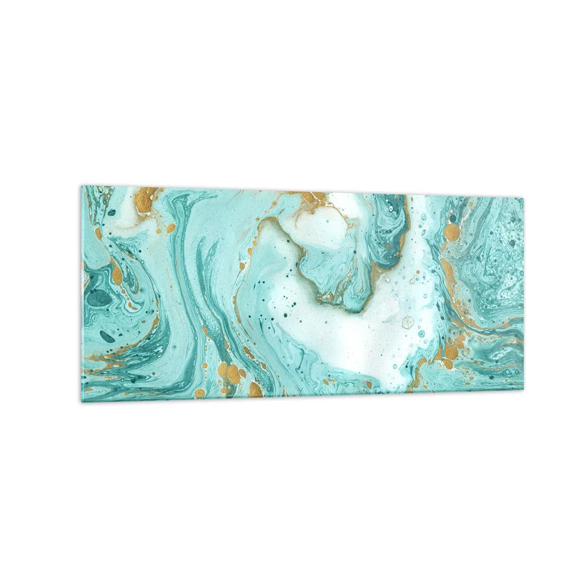 Impression sur verre - Image sur verre - Marbre turquoise avec des accents dorés dans une composition abstraite - 120x50cm - Sous la grande vague de l'ère Edo - Décoration murale moderne pour le salon et la chambre ARTTOR