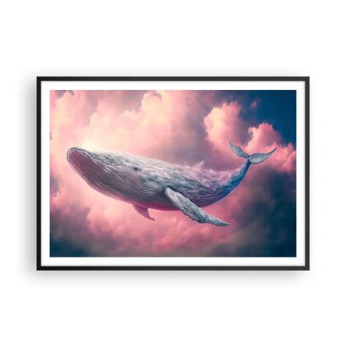 Affiche dans un cadre noir - Poster - Une baleine flottant dans les nuages au coucher du soleil - 100x70cm - Frottez-vous les yeux - Décoration murale moderne pour le salon et la chambre ARTTOR