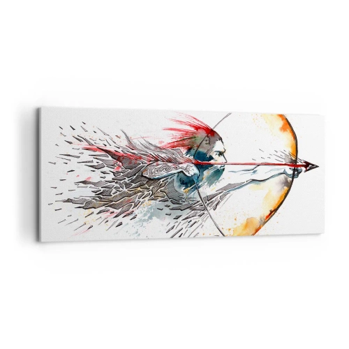 Impression sur toile - Image sur toile - Aquarelle dynamique d'un guerrier avec un arc et des flèches - 120x50cm - Guerrier mythique avec un arc de feu - Décoration murale moderne pour le salon et la chambre ARTTOR
