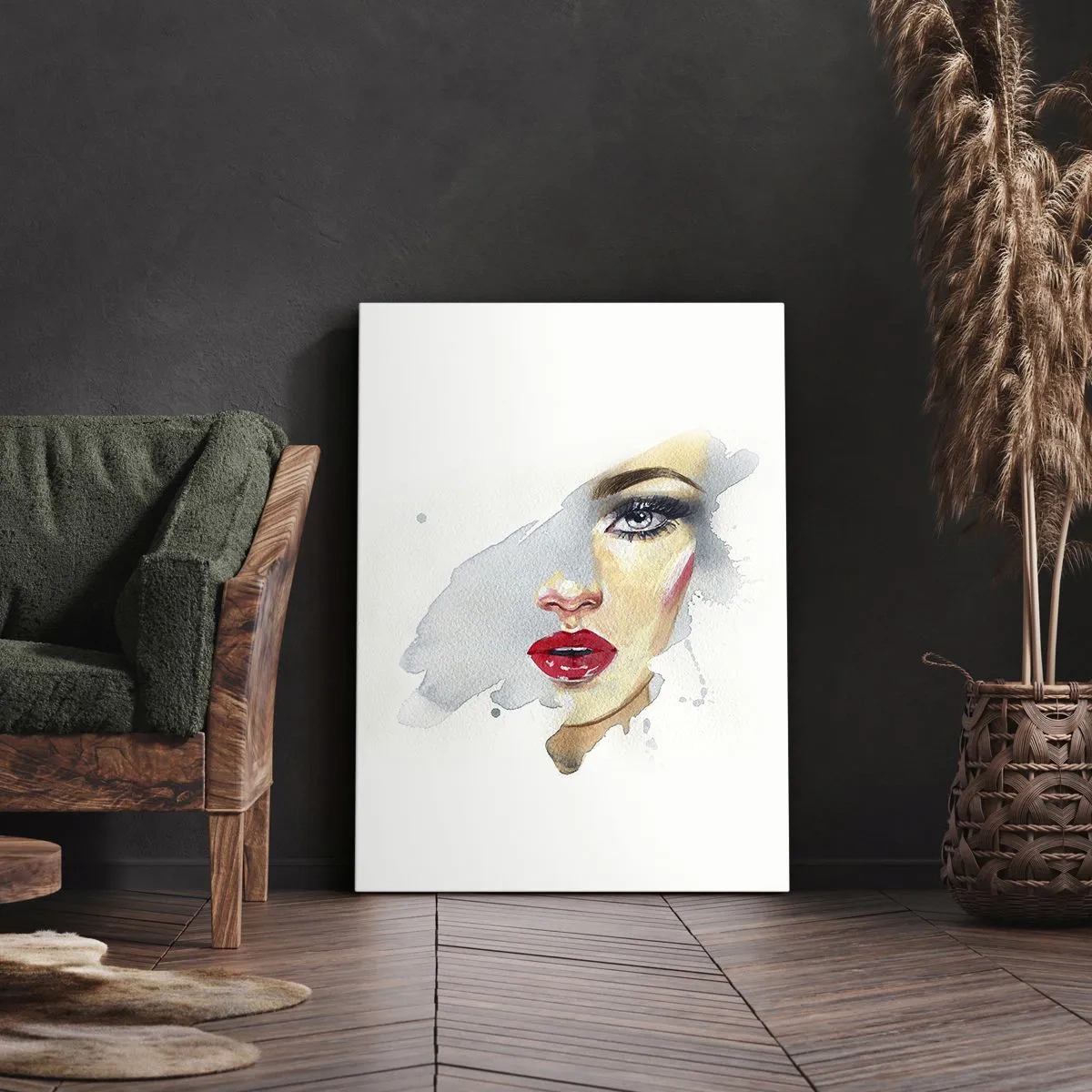 Impression sur toile - Image sur toile - Portrait à l'aquarelle d'une femme au regard intense. - 50x70cm - Reflet dans une goutte d'eau - Décoration murale moderne pour le salon et la chambre ARTTOR