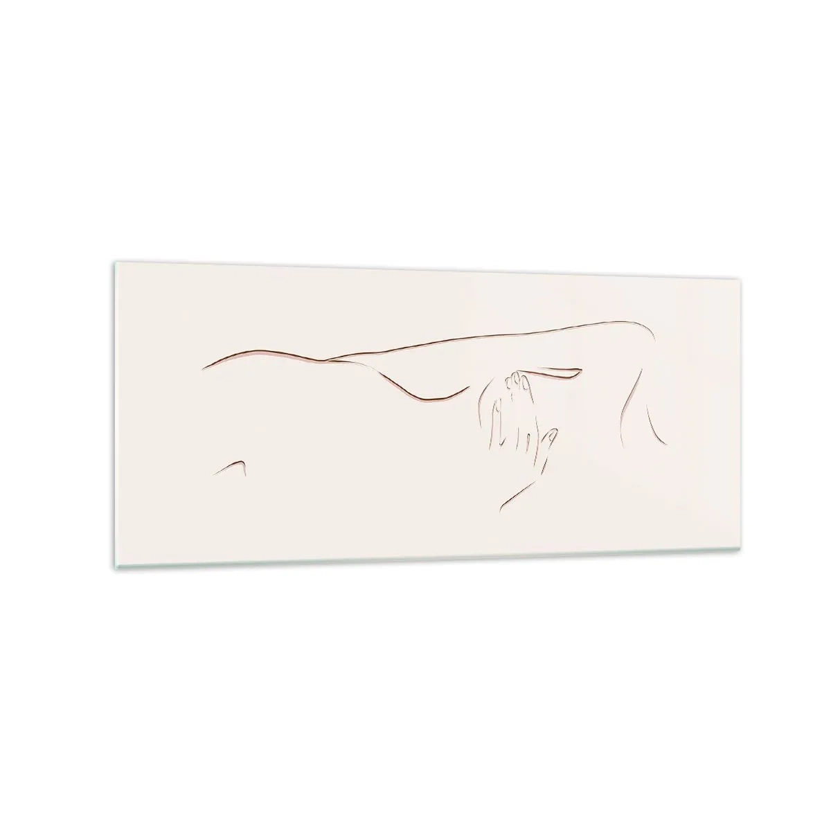 Impression sur verre - Image sur verre - Un dessin au trait subtil d'une silhouette sur un fond clair - 120x50cm - La forme du désir - Décoration murale moderne pour le salon et la chambre ARTTOR
