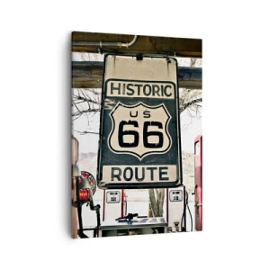 Impression sur toile - Image sur toile - Station-service historique de la Route 66 - 50x70cm - Voyage rétro américain - Décoration murale moderne pour le salon et la chambre ARTTOR