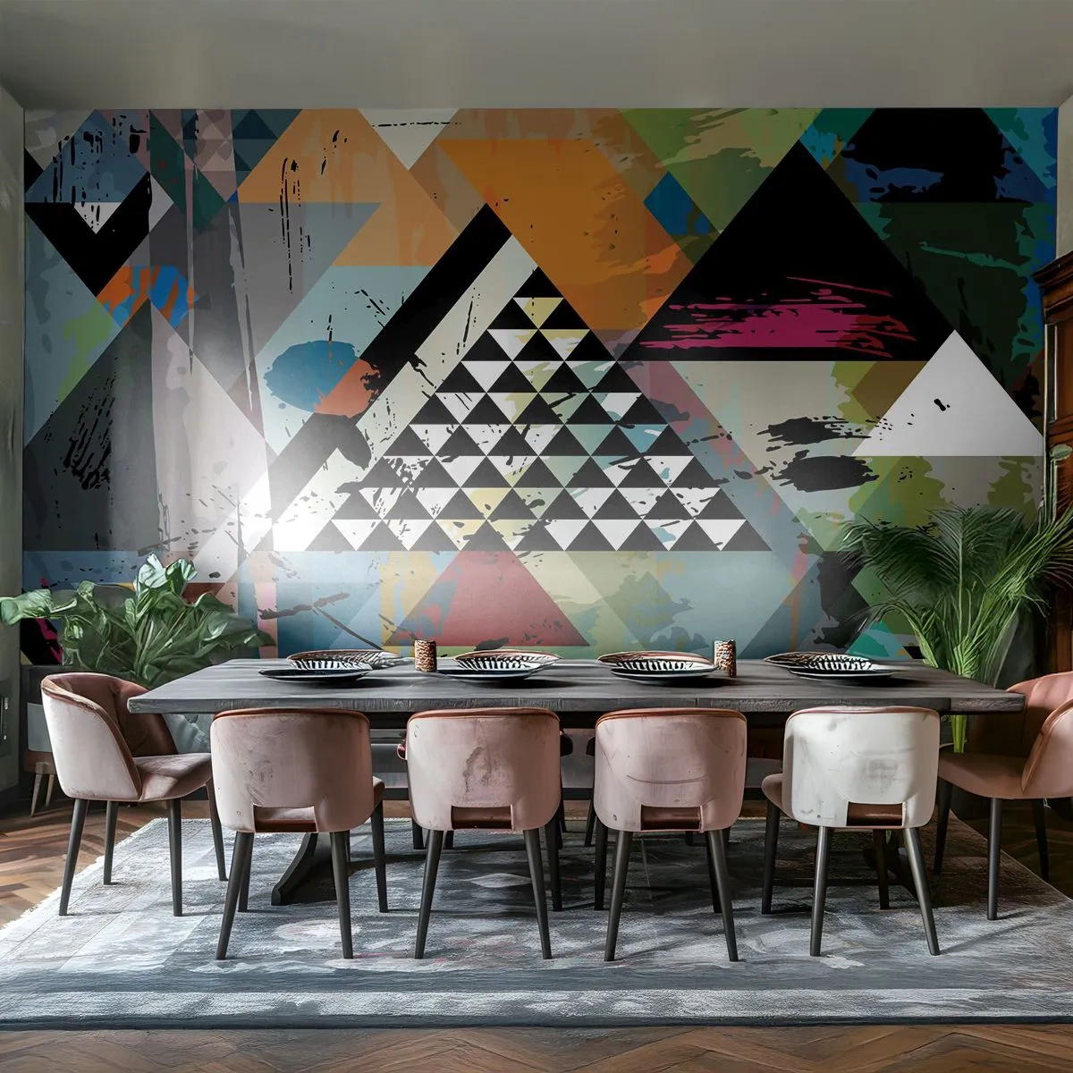 Papier Peint Photo Standard Eco - Composition géométrique abstraite avec des triangles - 100x70cm - Comme c'est facile - Décoration murale moderne pour le salon et la chambre ARTTOR