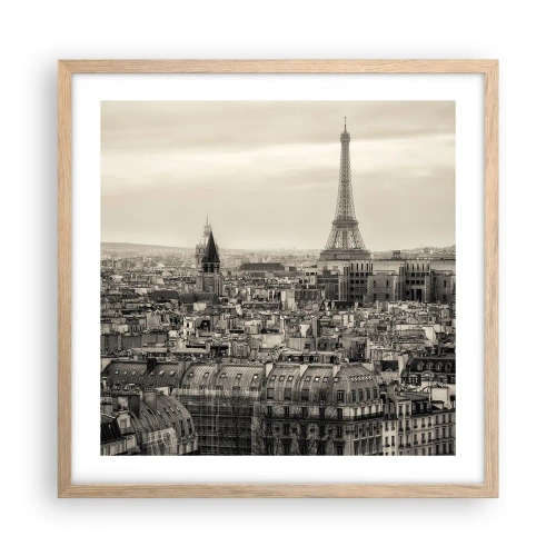 Affiche dans un chêne clair - Poster - Sur les toits de Paris - 50x50 cm