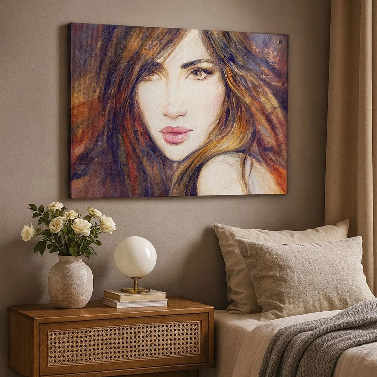 Impression sur toile - Image sur toile - Portrait d'une femme dans un style pictural - 70x50cm - Un sou pour vos pensées - Décoration murale moderne pour le salon et la chambre ARTTOR