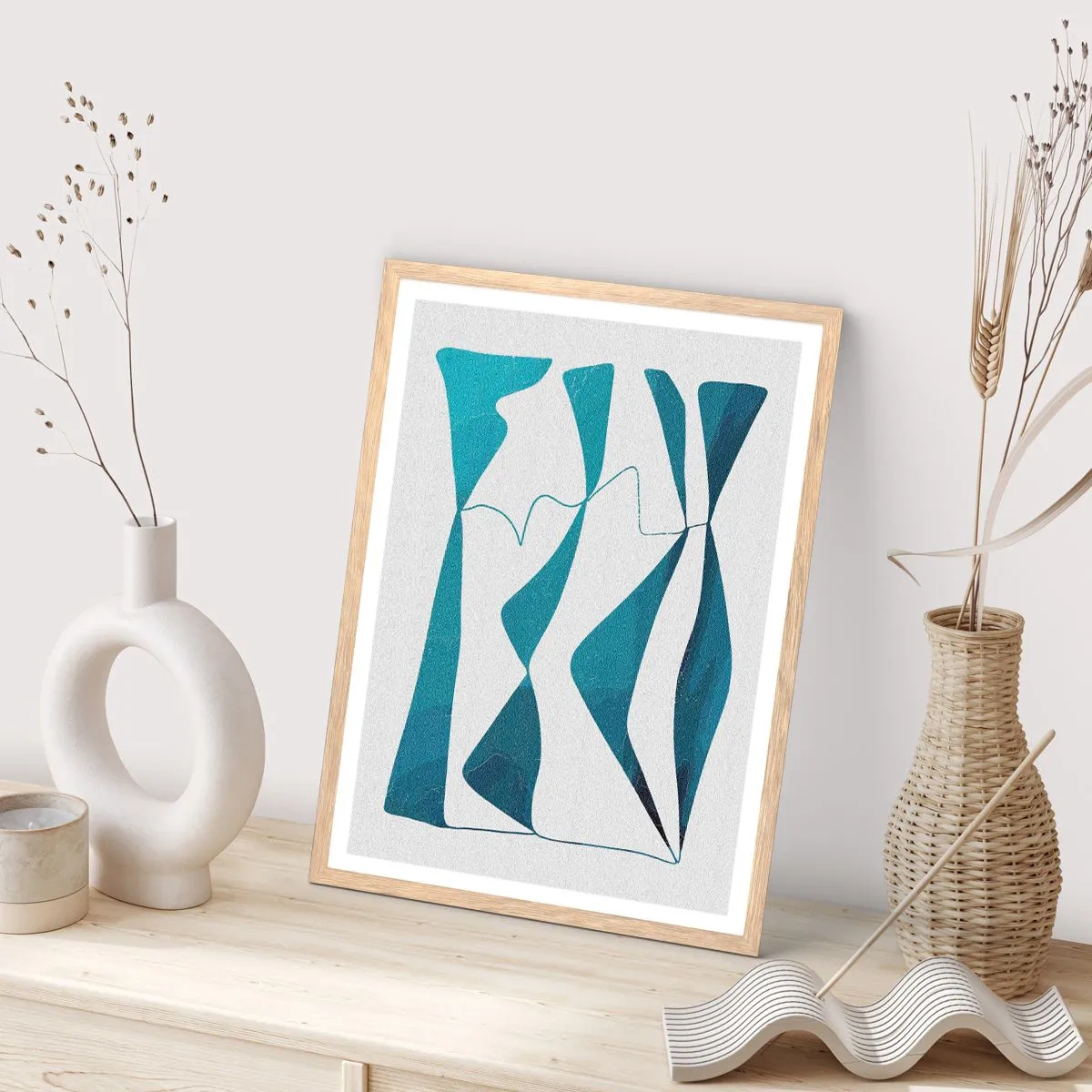 Affiche dans un chêne clair - Poster - Abstraction : composé turquoise - 50x70 cm