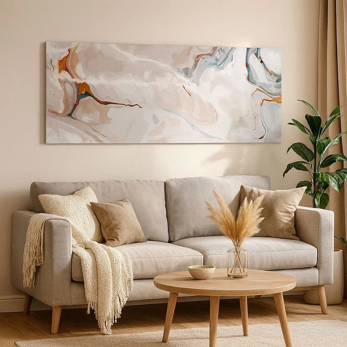 Impression sur toile - Image sur toile - Le bleu serpente sous le blanc - 100x40 cm