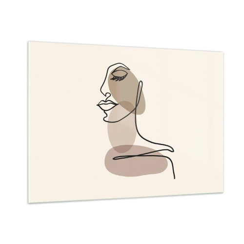 Impression sur verre - Image sur verre - Portrait d'un visage de femme dans un style minimaliste et abstrait - 100x70cm - S'écouter - Décoration murale moderne pour le salon et la chambre ARTTOR