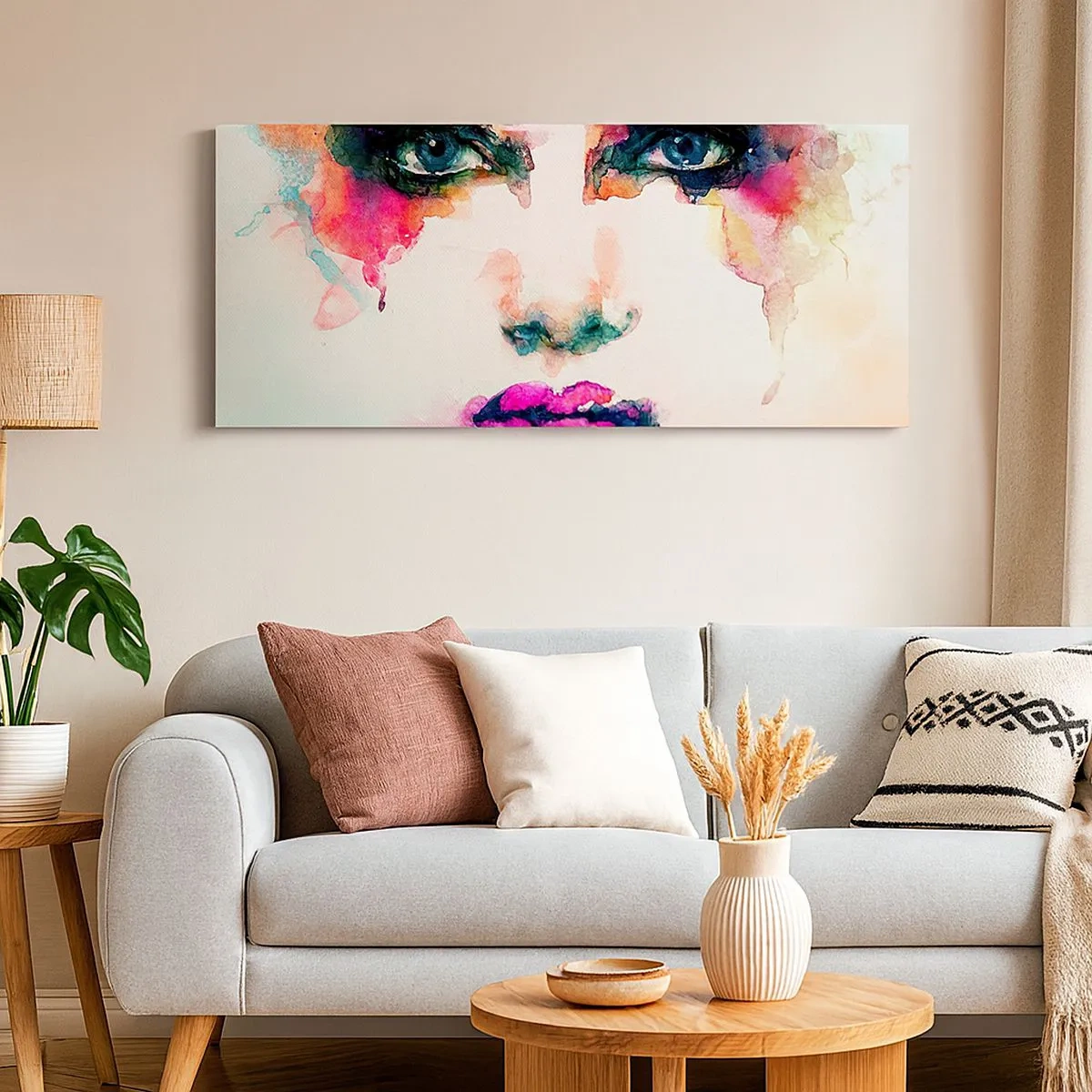 Impression sur toile - Image sur toile - Un portrait peint avec un arc-en-ciel - 100x40 cm