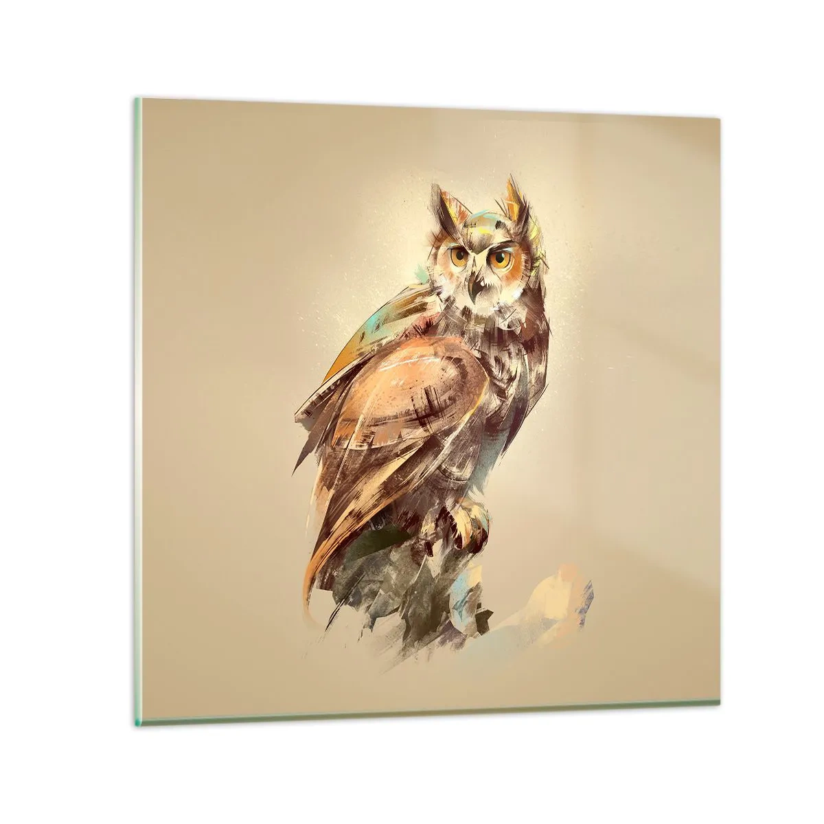 Impression sur verre - Image sur verre - Le hibou le plus intelligent - confirmera la forêt de chênes - 30x30 cm
