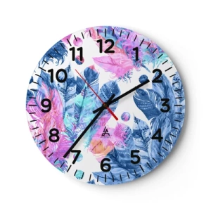 Horloge murale - Pendule murale - Plumes en rose et bleu - 40x40 cm