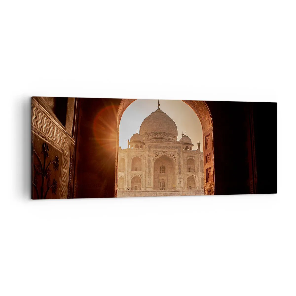 Impression sur toile - Image sur toile - Le Taj Mahal au soleil vu depuis l'arche de la porte - 140x50cm - Un monument à l'amour surnaturel - Décoration murale moderne pour le salon et la chambre ARTTOR