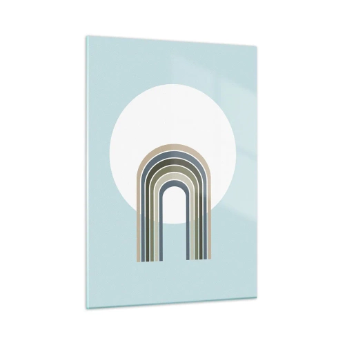 Impression sur verre - Image sur verre - Une composition abstraite avec des arches dans des tons délicats de bleu et de vert. - 50x70cm - Attraction irrésistible - Décoration murale moderne pour le salon et la chambre ARTTOR