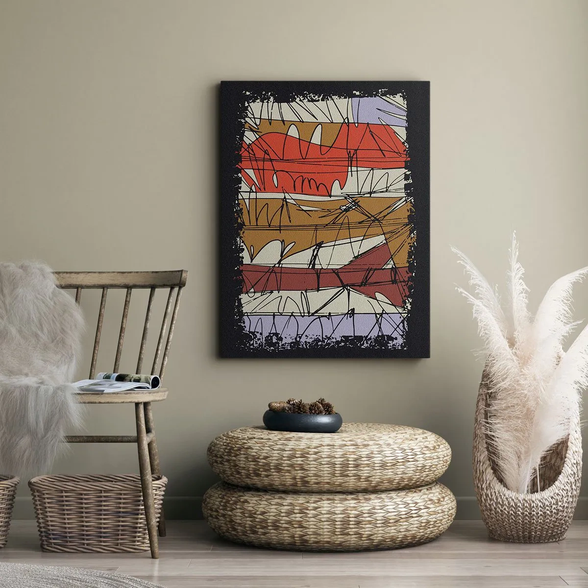 Impression sur toile - Image sur toile - Composition abstraite aux couleurs intenses - 50x70cm - Composition spontanée - Décoration murale moderne pour le salon et la chambre ARTTOR