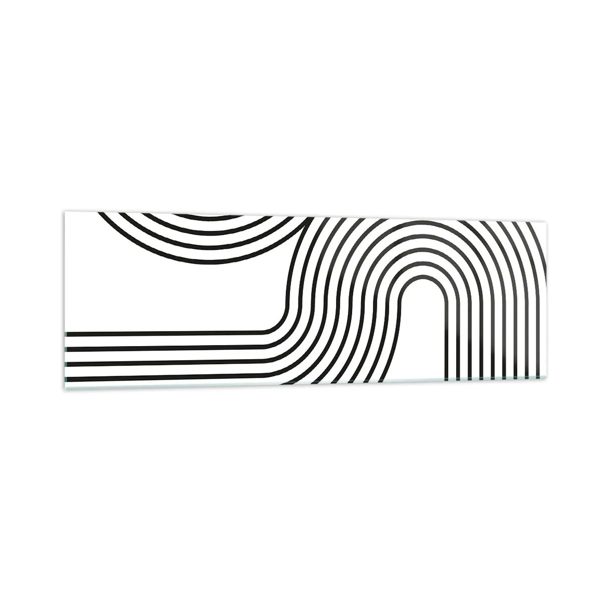 Impression sur verre - Image sur verre - Une peinture abstraite avec des lignes noires créant des motifs géométriques sur un fond blanc. - 160x50cm - En plein virage - Décoration murale moderne pour le salon et la chambre ARTTOR