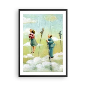 Affiche dans un cadre noir - Poster - Personnages grimpant aux échelles dans les nuages - 50x70cm - Derrière ton rêve - Décoration murale moderne pour le salon et la chambre ARTTOR