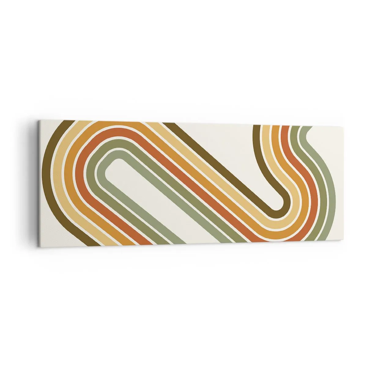 Impression sur toile - Image sur toile - Motif géométrique dans les tons de vert, orange et beige sur fond clair - 140x50cm - En zig zag vers le but - Décoration murale moderne pour le salon et la chambre ARTTOR