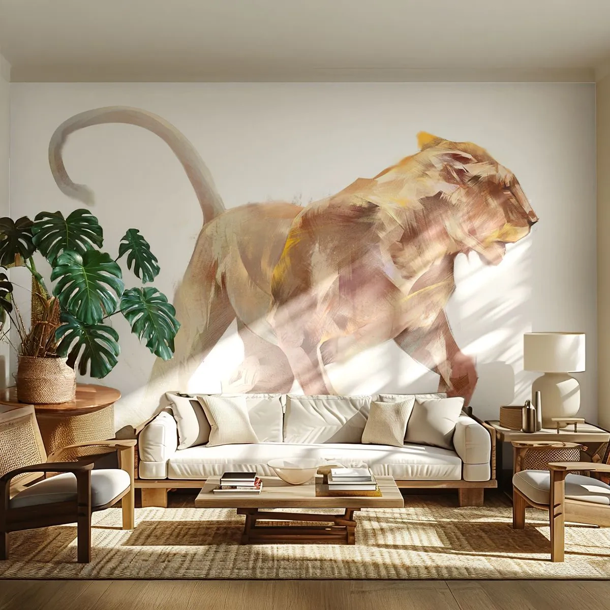 Papier Peint Photo Premium Canvas - Grâce sauvage - Animaux, Lion, Abstraction - 250x175 cm
