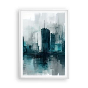 Affiche dans un cadre blanc - Poster - Une ville couleur de pluie - 70x100 cm