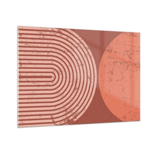 Impression sur verre - Image sur verre - Graphique géométrique de couleur rouille avec un demi-cercle et un cercle - 100x70cm - Une relation proche - Décoration murale moderne pour le salon et la chambre ARTTOR