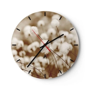 Horloge murale - Pendule murale - Plantes blanches duveteuses sur fond de prairie sépia brumeuse - 30x30cm - Tige moelleuse - Décoration murale moderne pour le salon, la cuisine et la chambre ARTTOR