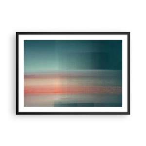 Affiche dans un cadre noir - Poster - Un coucher de soleil aux tons pastel sur un horizon calme - 70x50cm - Résumé : vagues de lumière - Décoration murale moderne pour le salon et la chambre ARTTOR
