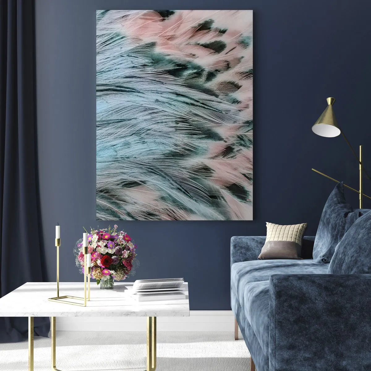 Impression sur verre - Image sur verre - Gros plan de plumes aux tons rose saphir - 50x70cm - Duvet rose saphir - Décoration murale moderne pour le salon et la chambre ARTTOR