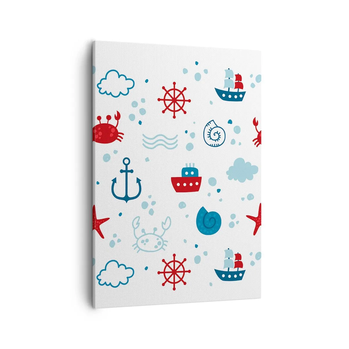 Impression sur toile - Image sur toile - Motif nautique avec ancres, navires et crabes - 50x70cm - Conte de fées de la mer - Décoration murale moderne pour le salon et la chambre ARTTOR