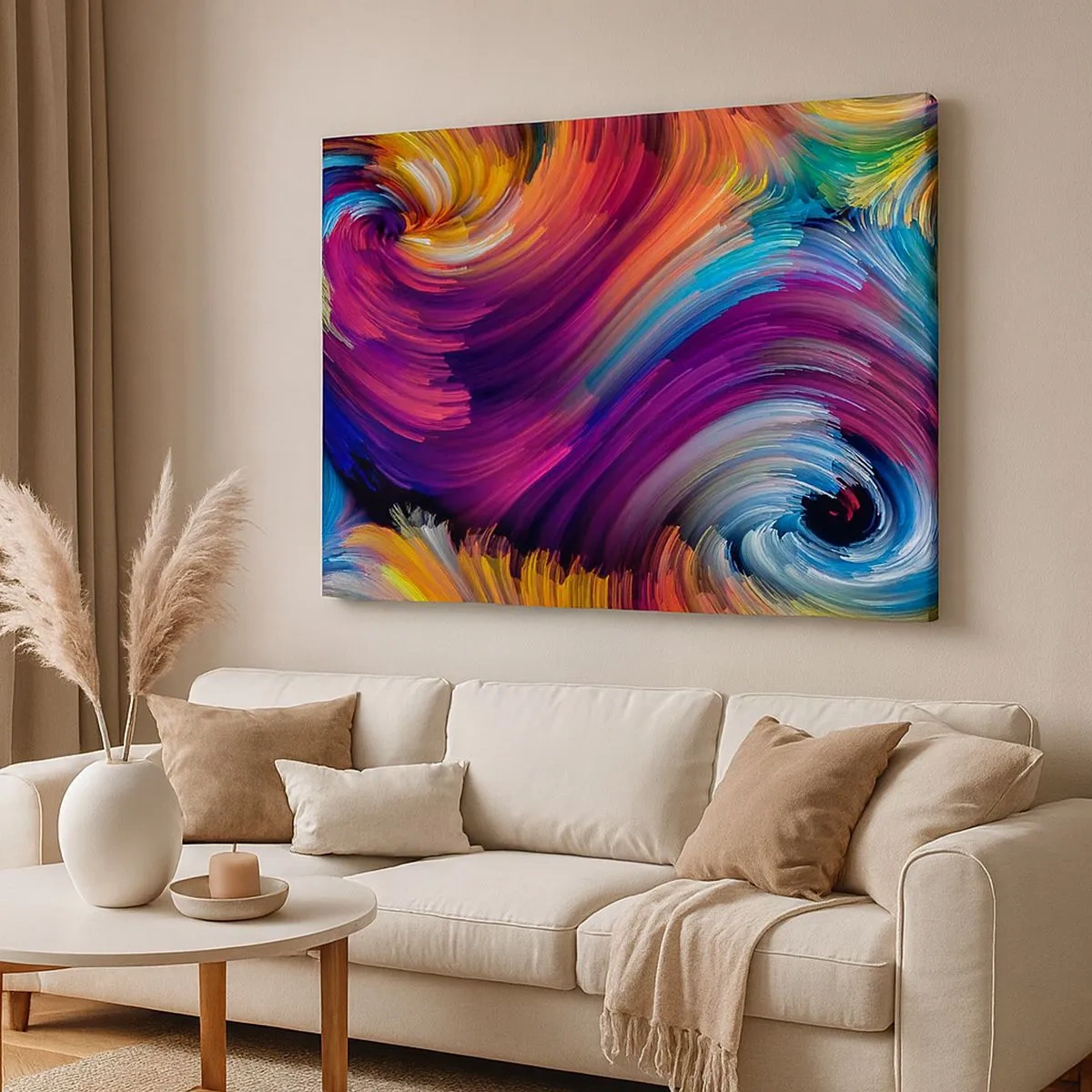 Impression sur toile - Image sur toile - Tourbillons abstraits aux couleurs vibrantes - 70x50cm - Le début d'un nouveau monde - Décoration murale moderne pour le salon et la chambre ARTTOR