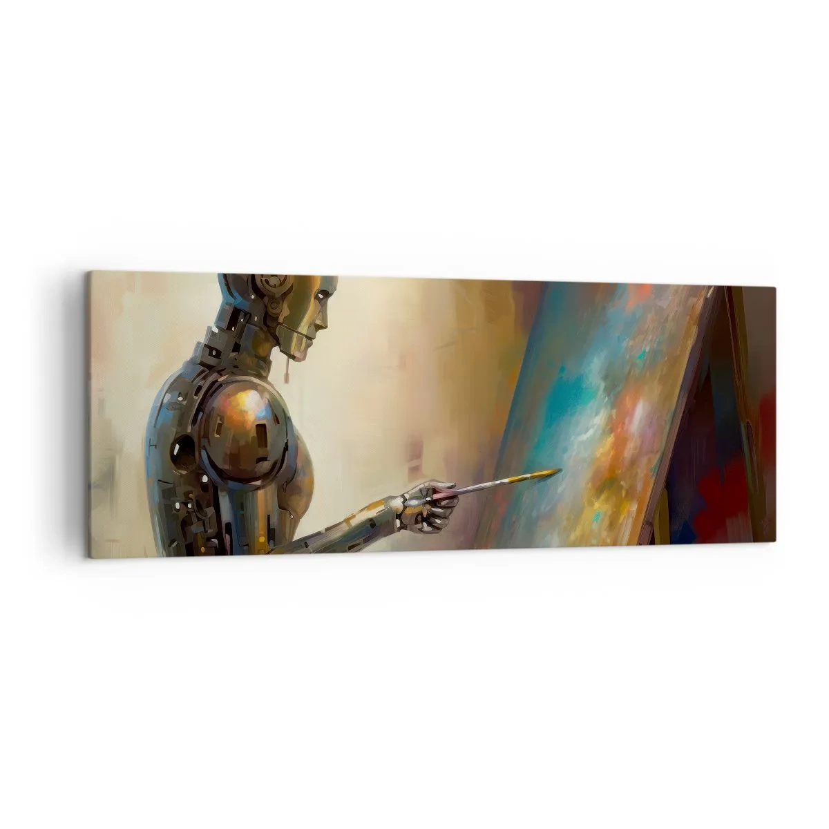 Impression sur toile - Image sur toile - Un robot peignant sur une toile dans un style artistique - 140x50cm - L'art du futur - Décoration murale moderne pour le salon et la chambre ARTTOR