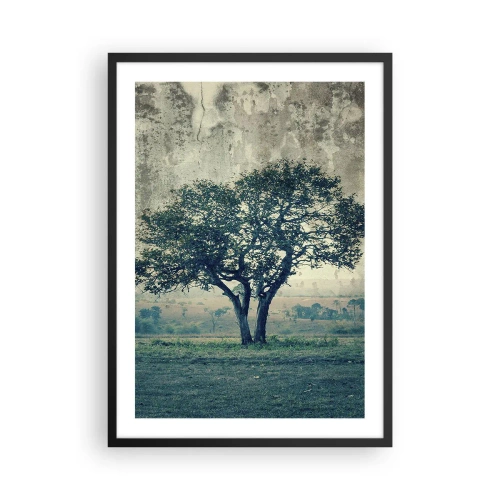 Affiche dans un cadre noir - Poster - Un arbre solitaire dans un paysage rustique - 50x70cm - Un pommier sur un champ bleu ? - Décoration murale moderne pour le salon et la chambre ARTTOR