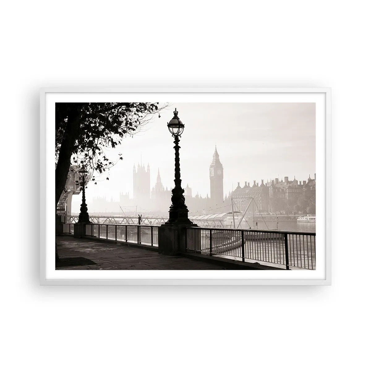 Affiche dans un cadre blanc - Poster - Un matin londonien - 91x61 cm