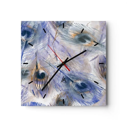 Horloge murale - Pendule murale - Un motif avec des plumes de paon dans des tons de bleu et d'or - 30x30cm - Composition de paon - Décoration murale moderne pour le salon et la chambre ARTTOR