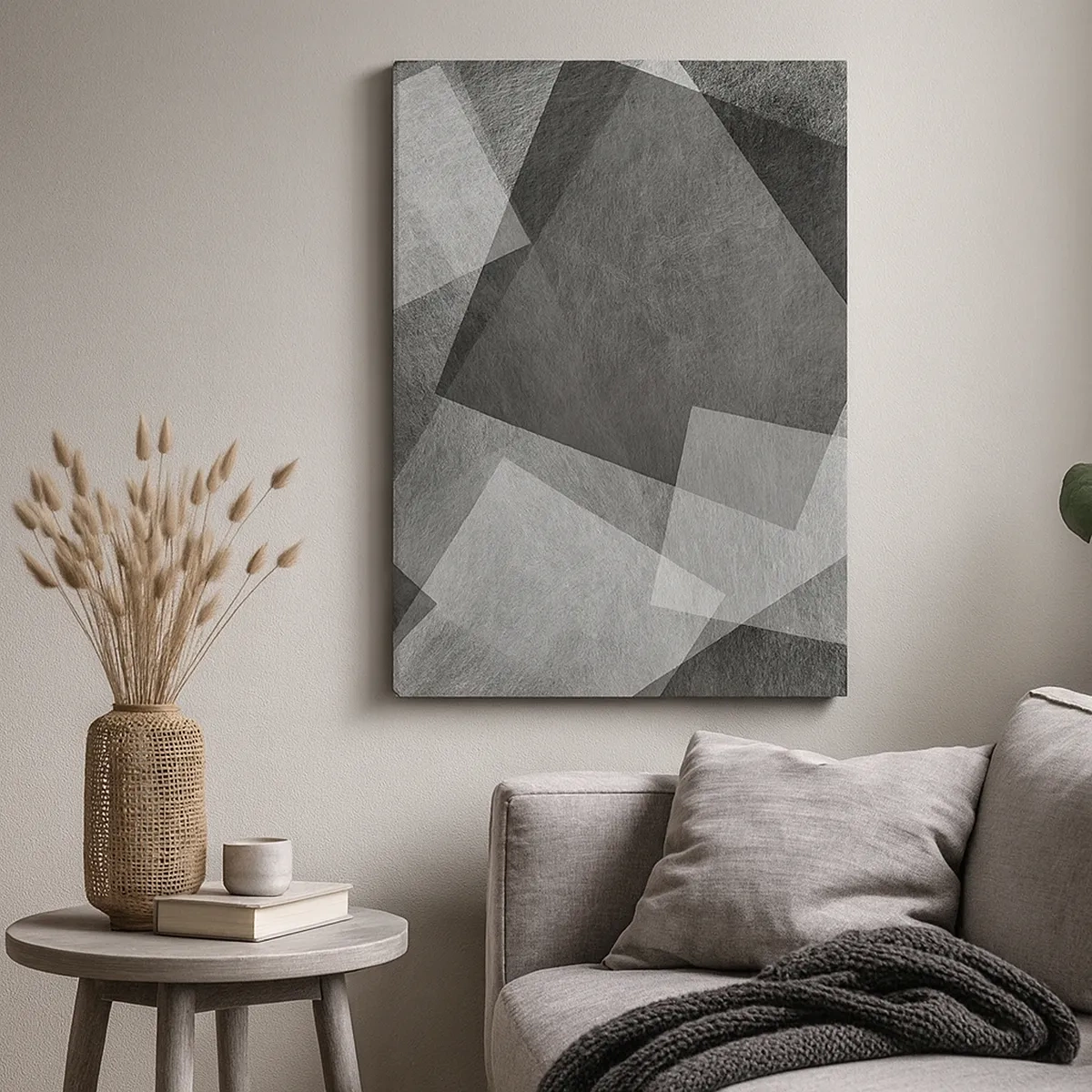 Impression sur toile - Image sur toile - Abstraction en noir et blanc avec des formes géométriques - 50x70cm - Le symbole éternel de durabilité et d'ordre - Décoration murale moderne pour le salon et la chambre ARTTOR