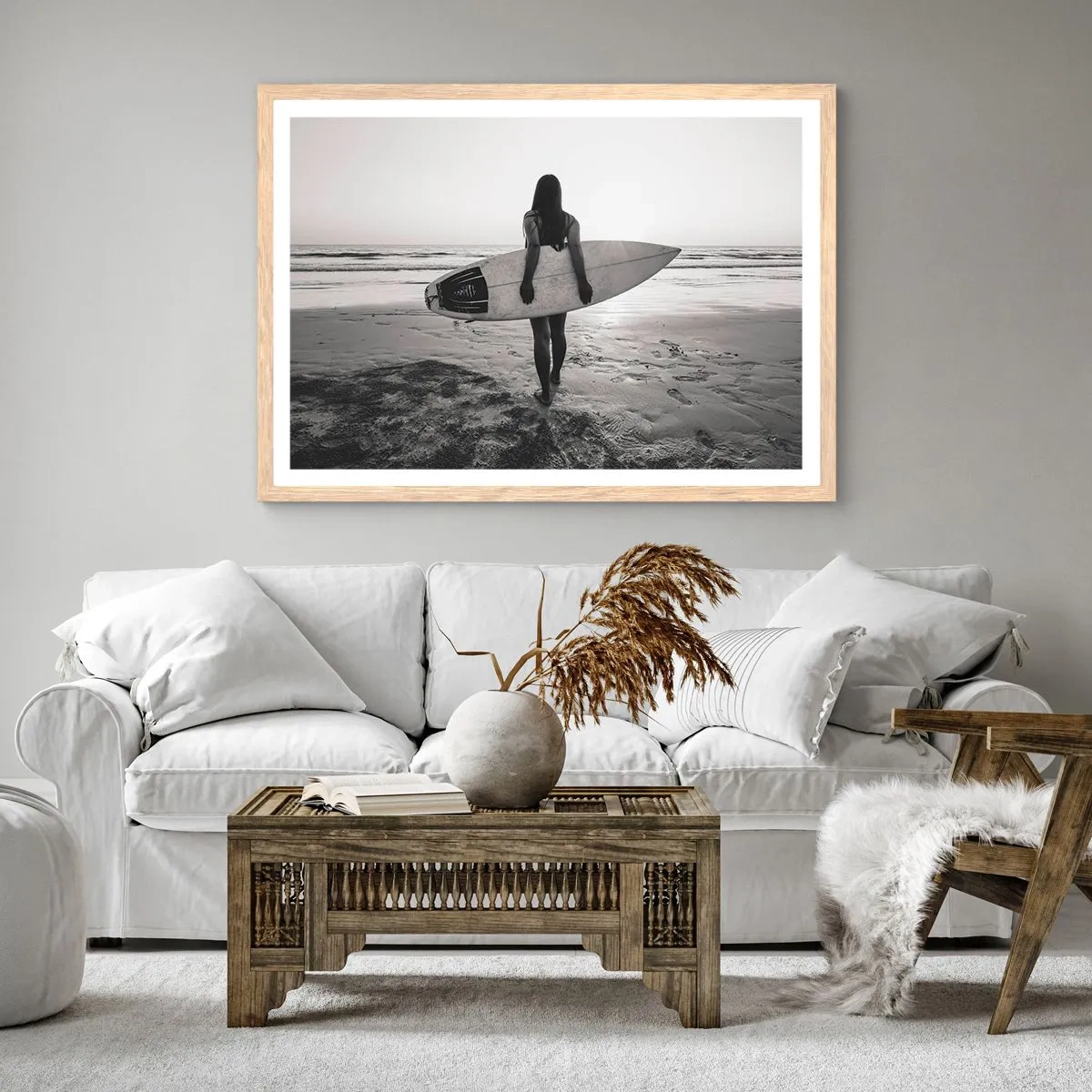 Affiche dans un chêne clair - Poster - Fille des vagues de la mer - 70x50 cm