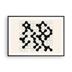Affiche dans un cadre noir - Poster - Motifs noirs et blancs avec des cercles sur fond clair - 100x70cm - Jeu chinois – variation - Décoration murale moderne pour le salon et la chambre ARTTOR