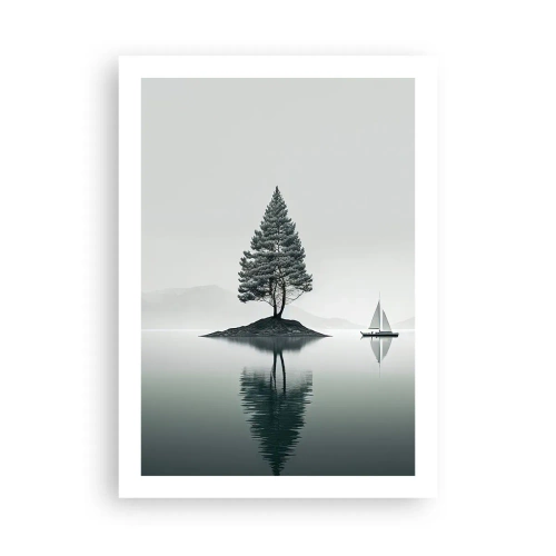 Affiche - Poster - Un arbre solitaire sur une île avec un reflet dans l'eau - 50x70cm - Un rêve somnolent - Décoration murale moderne pour le salon et la chambre ARTTOR