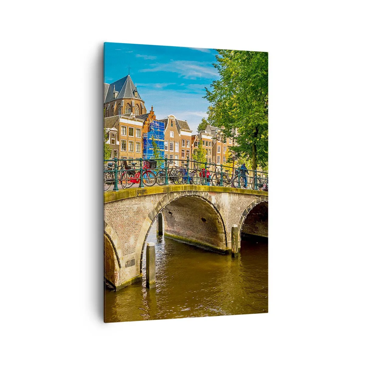 Impression sur toile - Image sur toile - Un canal pittoresque avec un pont à Amsterdam - 80x120cm - Le printemps sur le canal - Décoration murale moderne pour le salon et la chambre ARTTOR