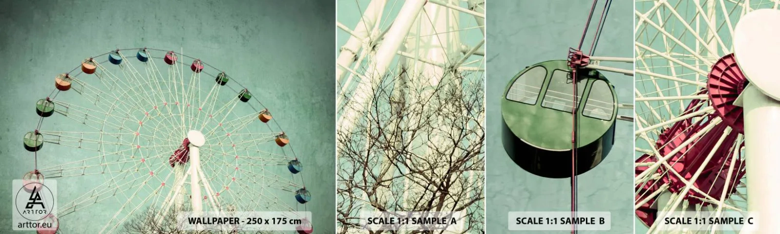 Échantillon De Papier Peint Standard Eco - Nous vous invitons à vous amuser - grande roue, Manège, Ancien - 100x30 cm