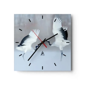 Horloge murale - Pendule murale - Deux grues dansant dans un paysage brumeux - 30x30cm - Danse dans le brouillard - Décoration murale moderne pour le salon et la chambre ARTTOR