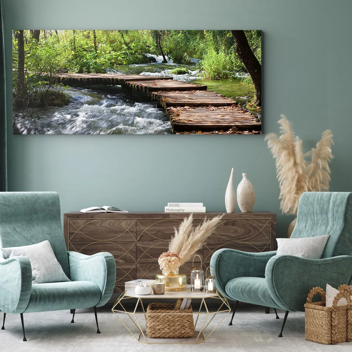 Impression sur toile - Image sur toile - Au-dessus de la cascade mousseuse - 90x30 cm