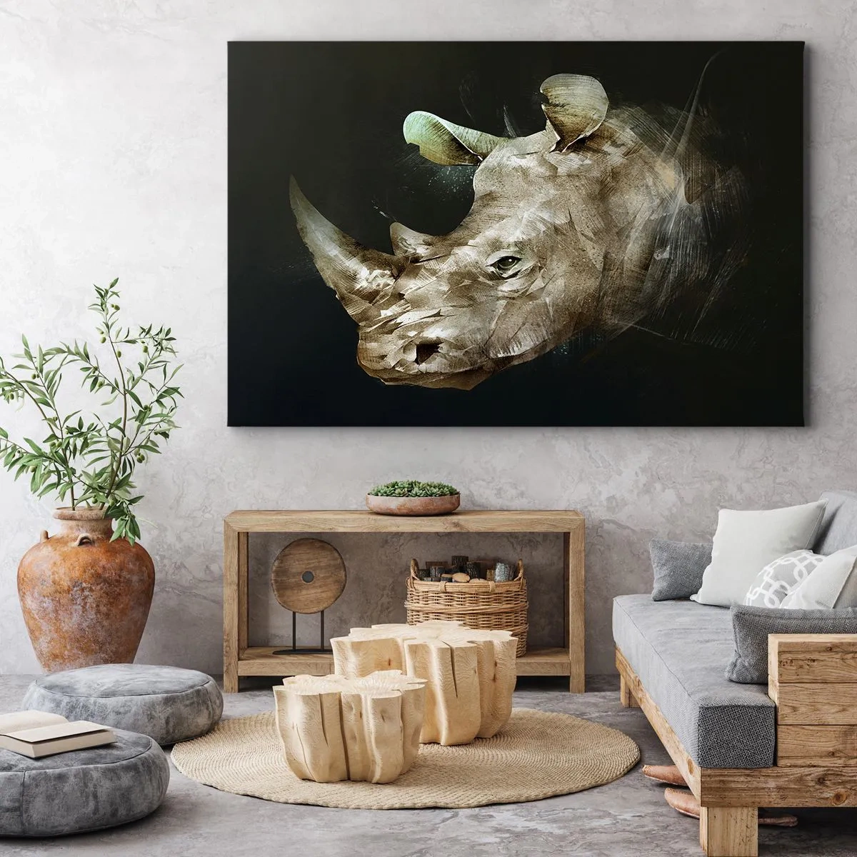 Impression sur toile - Image sur toile - Portrait d'un rhinocéros sous une forme artistique - 70x50cm - La force vraiment masculine - Décoration murale moderne pour le salon et la chambre ARTTOR