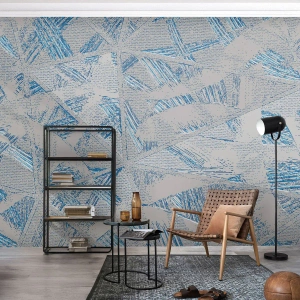 Papier Peint Photo Premium Canvas - Motifs géométriques dans les tons de bleu et de gris - 100x70cm - Dans un labyrinthe bleu-gris - Décoration murale moderne pour le salon et la chambre ARTTOR