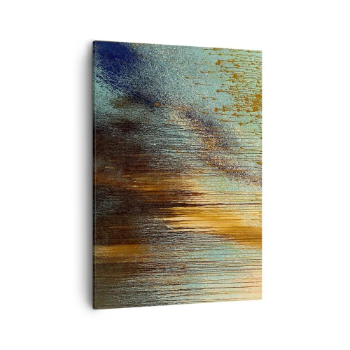 Impression sur toile - Image sur toile - Une composition abstraite de couleurs dans des tons d'or, de marron et de bleu. - 50x70cm - Une composition de couleirs non fortuite - Décoration murale moderne pour le salon et la chambre ARTTOR