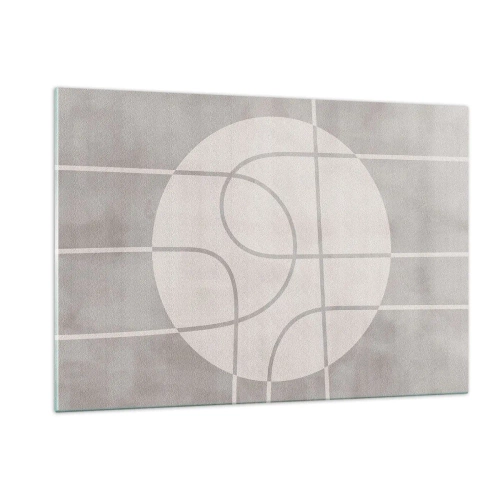 Impression sur verre - Image sur verre - Lignes et cercles beiges créant une composition géométrique - 120x80cm - Circulaire et tout droit - Décoration murale moderne pour le salon et la chambre ARTTOR