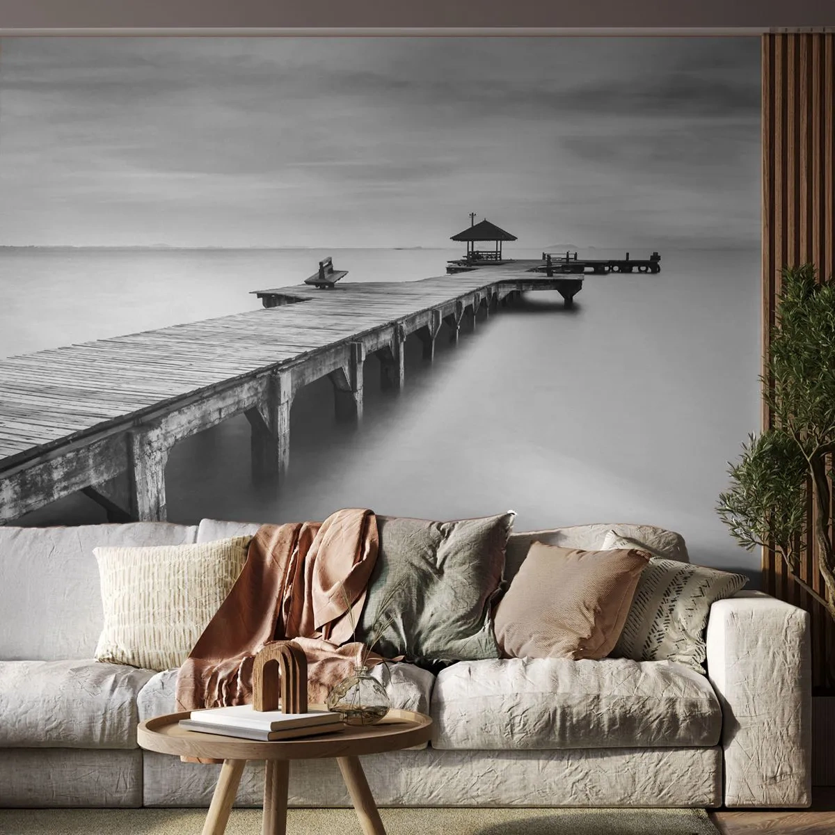 Papier Peint Autocollant Deluxe Sticker - À l'horizon - Paysage, Mer, Pont de bois - 150x105 cm
